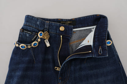 Blaue verschönerte Straight Denim Baumwolljeans