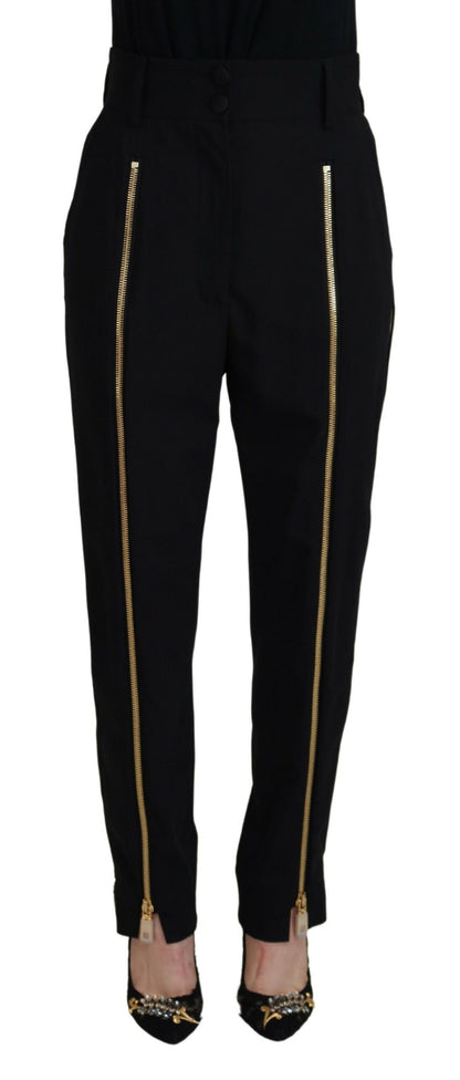 Schwarze taillierte Hose aus Wolle