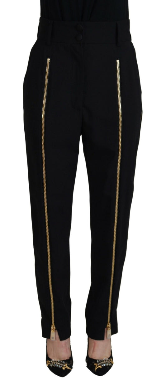 Schwarze taillierte Hose aus Wolle