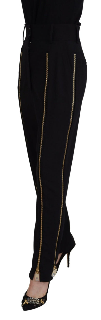 Schwarze taillierte Hose aus Wolle