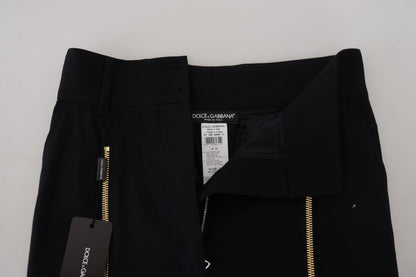 Schwarze taillierte Hose aus Wolle