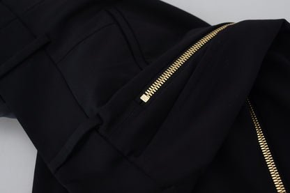 Schwarze taillierte Hose aus Wolle