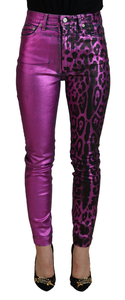 Lila Leopard Baumwolle Slim Fit Denim Jeans
