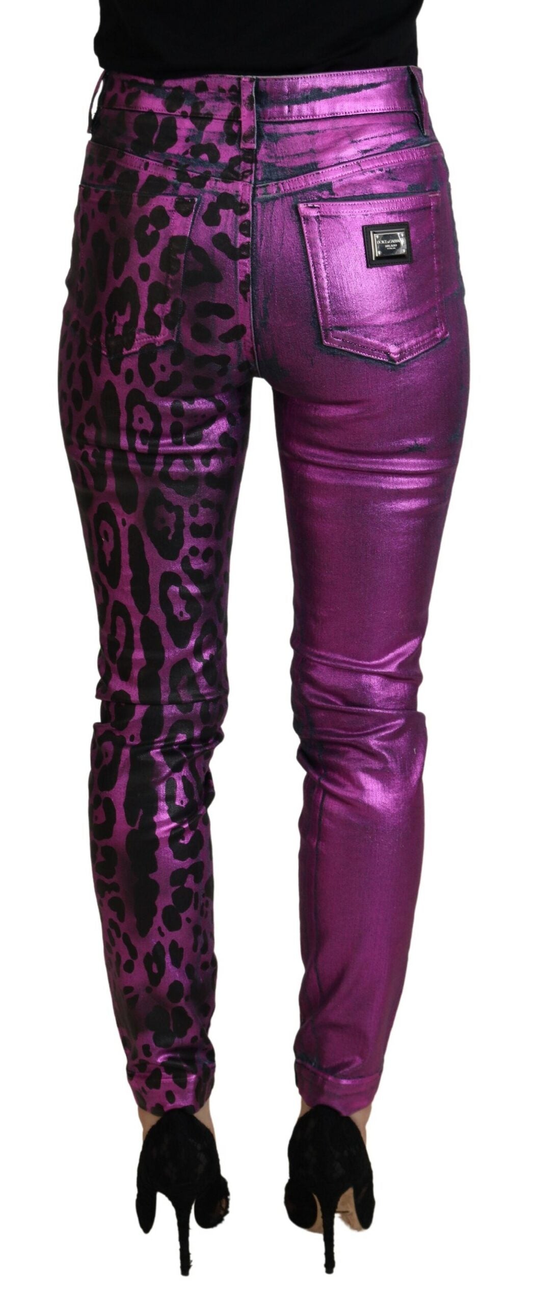 Lila Leopard Baumwolle Slim Fit Denim Jeans