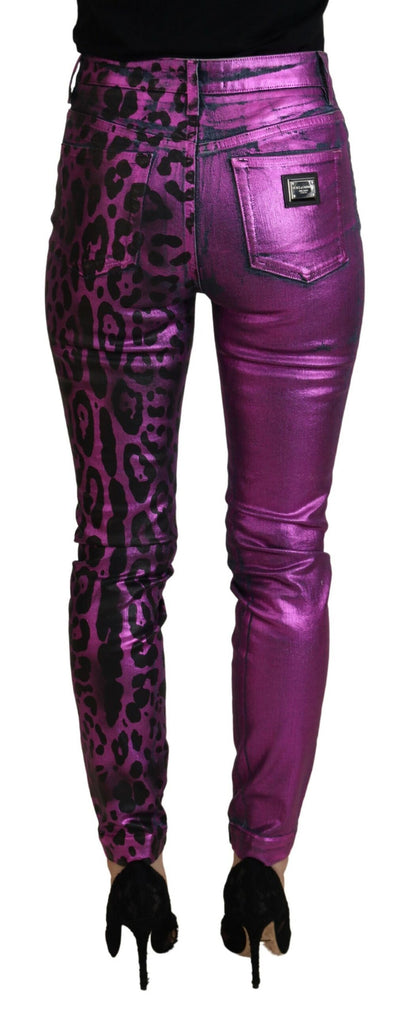 Lila Leopard Baumwolle Slim Fit Denim Jeans