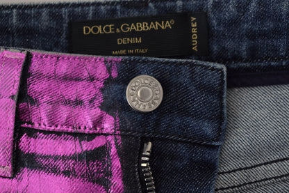Lila Leopard Baumwolle Slim Fit Denim Jeans