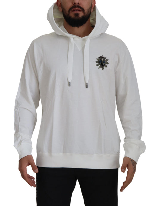 Weißes Baumwoll-Sweatshirt mit Kapuze Pullover