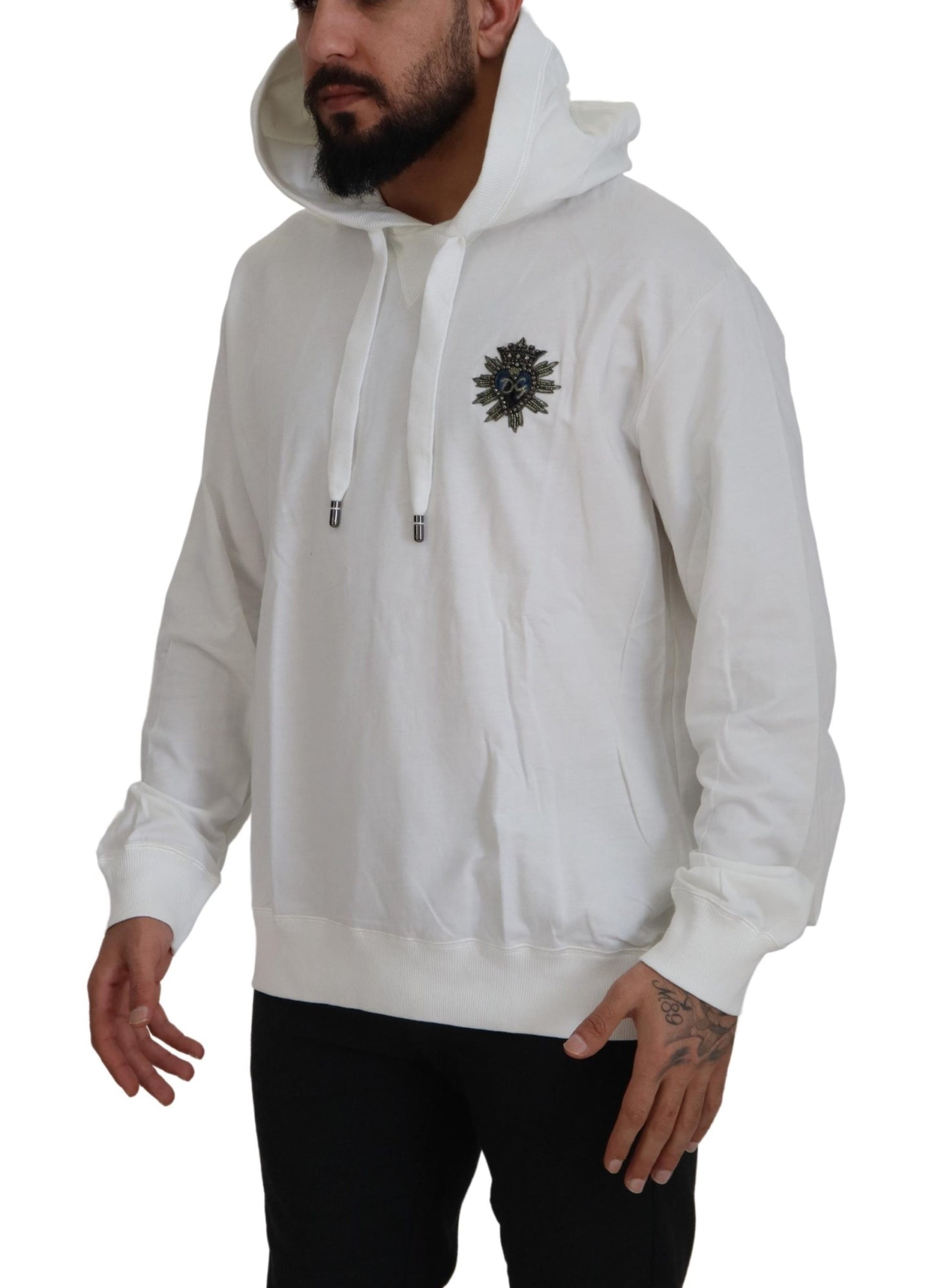 Weißes Baumwoll-Sweatshirt mit Kapuze Pullover