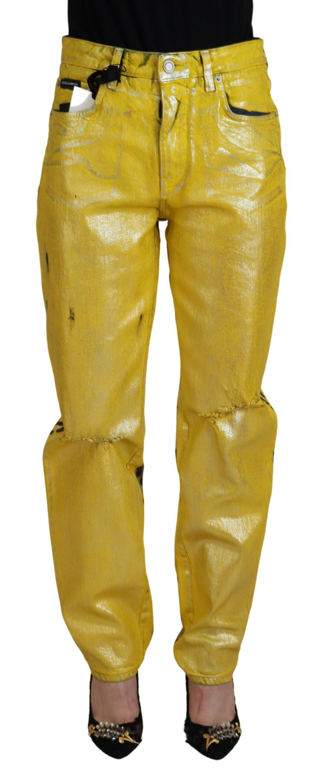 Gelbe Leoparden-Baumwoll-Straight-Denim-Jeans