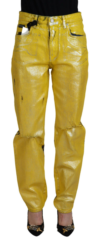 Gelbe Leoparden-Baumwoll-Straight-Denim-Jeans