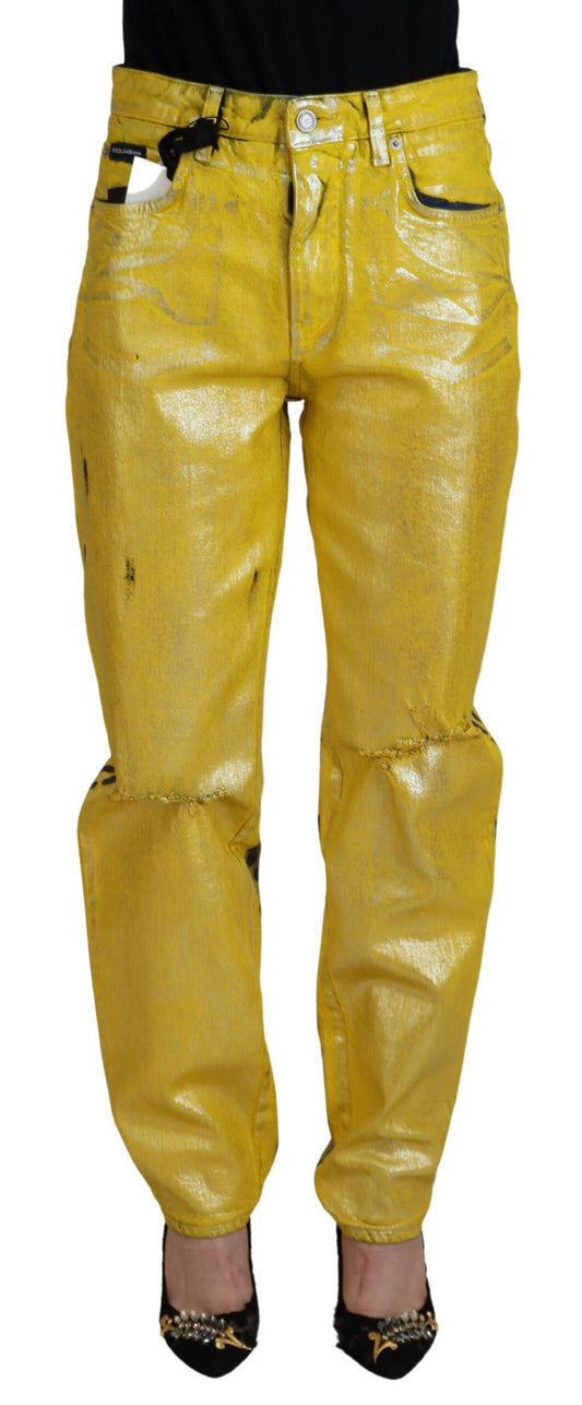 Gelbe Leoparden-Baumwoll-Straight-Denim-Jeans