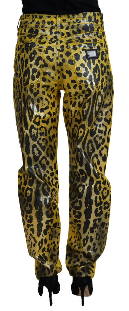Gelbe Leoparden-Baumwoll-Straight-Denim-Jeans