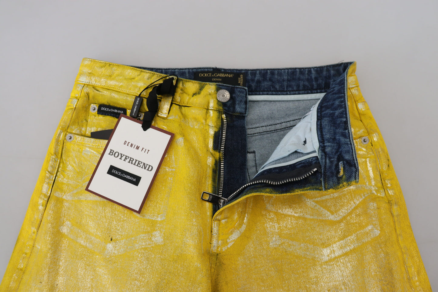 Gelbe Leoparden-Baumwoll-Straight-Denim-Jeans