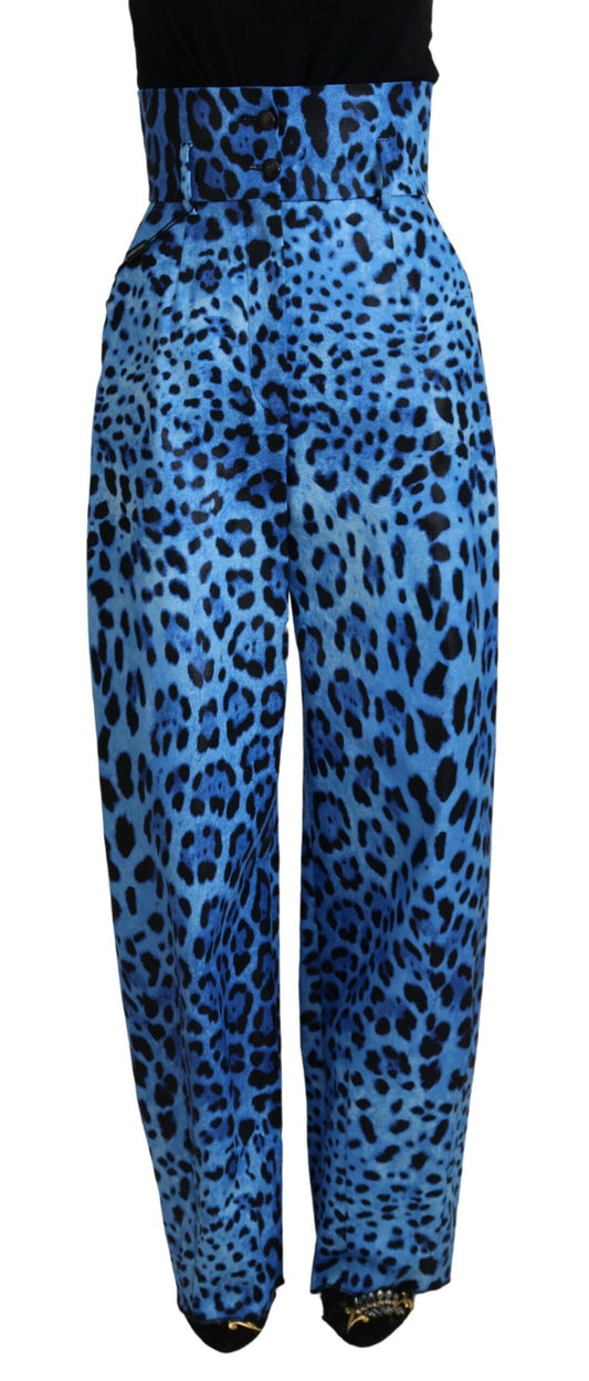 Blaue Hose mit Leopardenmuster und hoher Taille