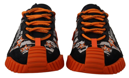 Schwarz Orange Stoff Lace Up Sneakers NS1 Schuhe