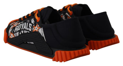Schwarz Orange Stoff Lace Up Sneakers NS1 Schuhe