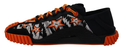 Schwarz Orange Stoff Lace Up Sneakers NS1 Schuhe