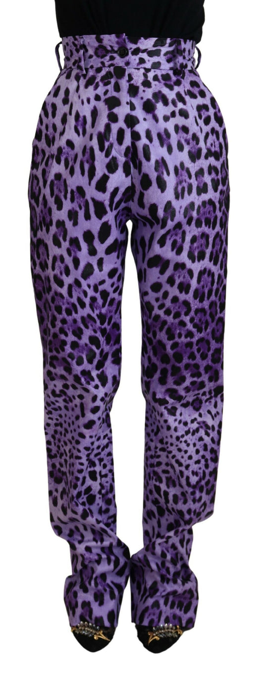 Lila Leopard Print Hose mit hoher Taille
