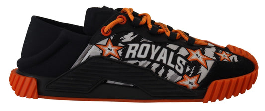 Schwarz Orange Stoff Lace Up Sneakers NS1 Schuhe