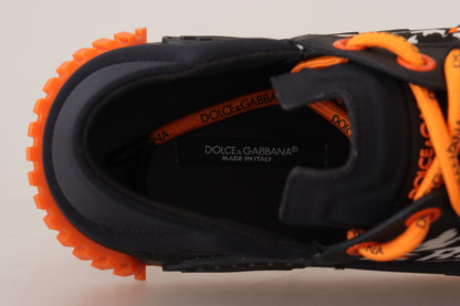 Schwarz Orange Stoff Lace Up Sneakers NS1 Schuhe