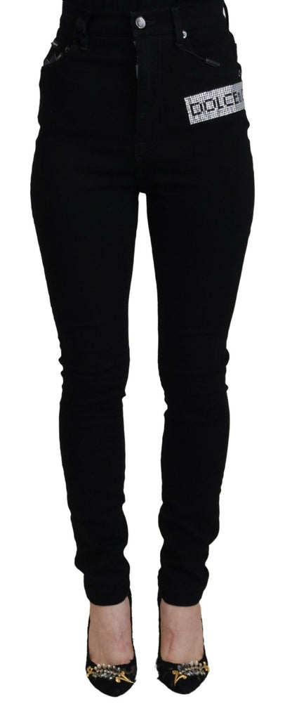 Schwarze Slim Fit Denim-Jeans aus Baumwolle mit Pailletten