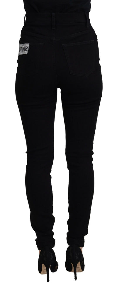 Schwarze Slim Fit Denim-Jeans aus Baumwolle mit Pailletten