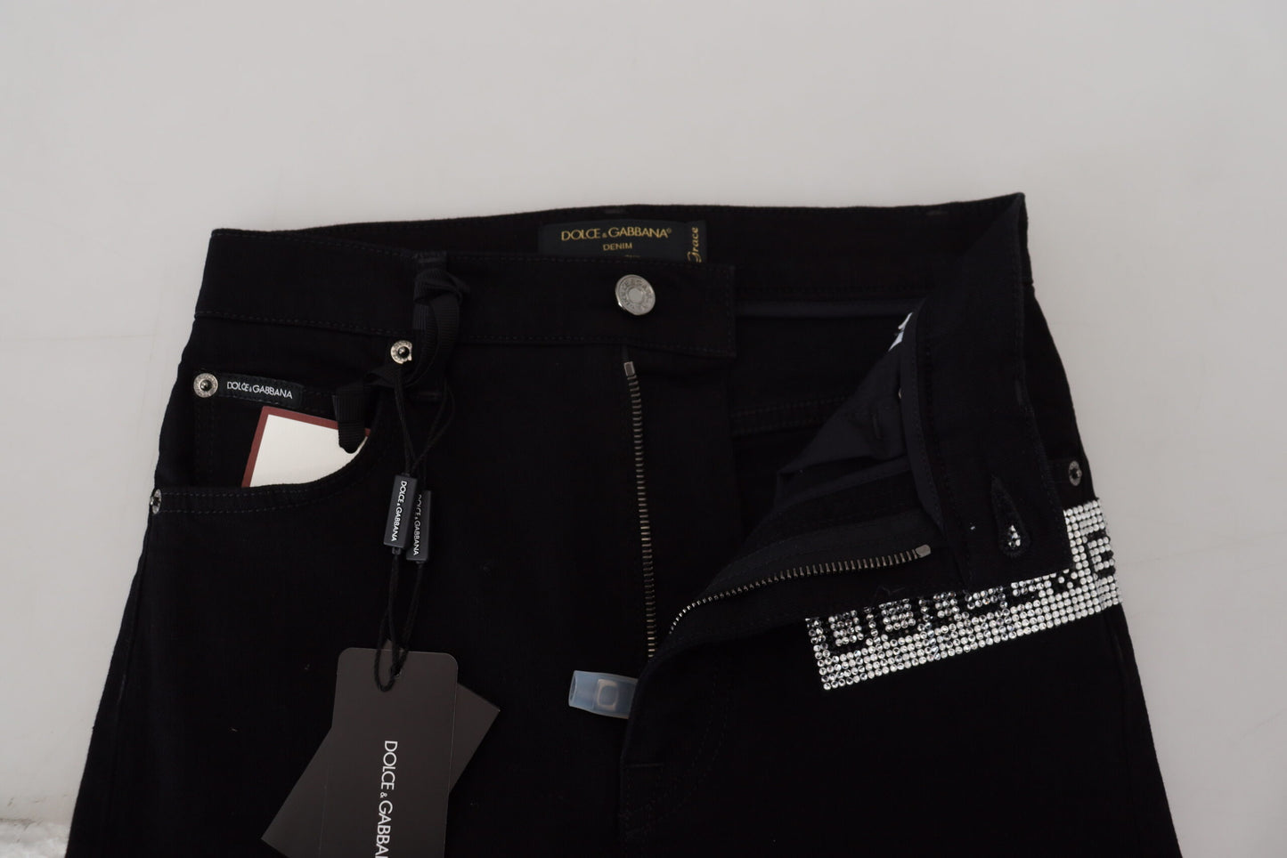 Schwarze Slim Fit Denim-Jeans aus Baumwolle mit Pailletten