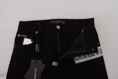 Schwarze Slim Fit Denim-Jeans aus Baumwolle mit Pailletten