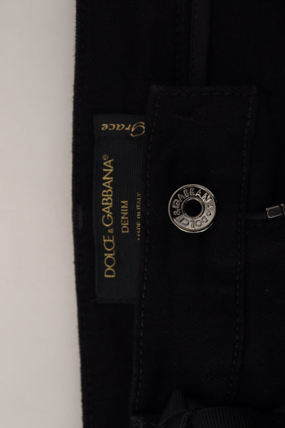 Schwarze Slim Fit Denim-Jeans aus Baumwolle mit Pailletten