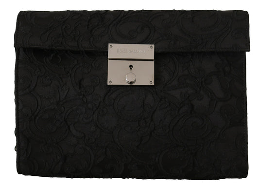 Schwarze Jacquard Leder Dokumententasche Tasche