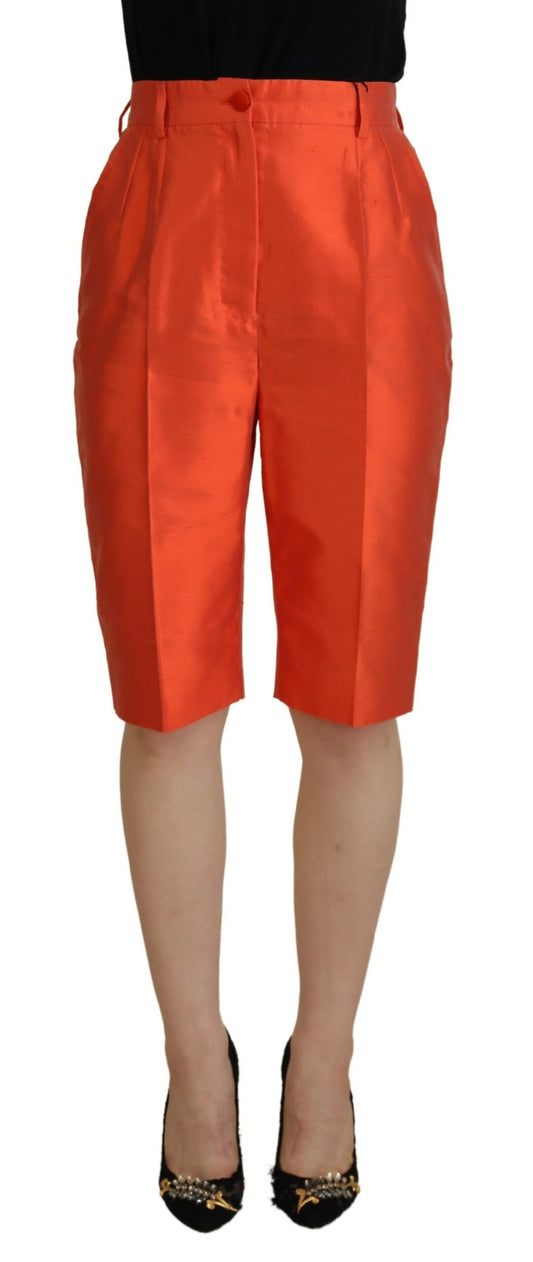 Orangefarbene Seidenhose mit hoher Taille und Cropped Pants
