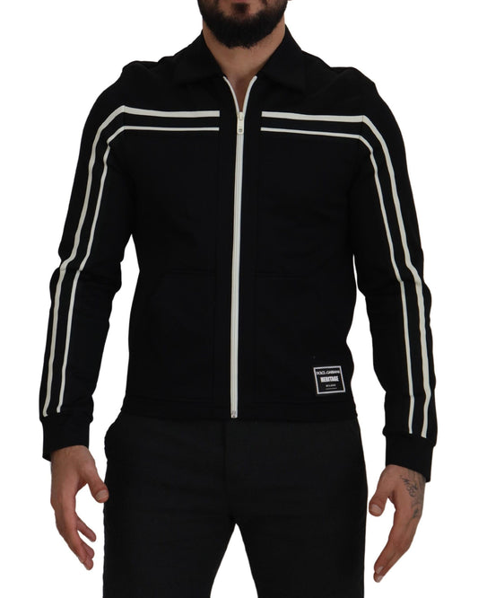 Schwarzer Nylon Cardigan mit durchgehendem Reißverschluss Logo Pullover