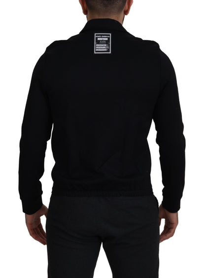 Schwarzer Nylon Cardigan mit durchgehendem Reißverschluss Logo Pullover