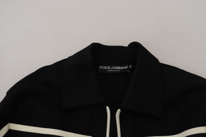 Schwarzer Nylon Cardigan mit durchgehendem Reißverschluss Logo Pullover