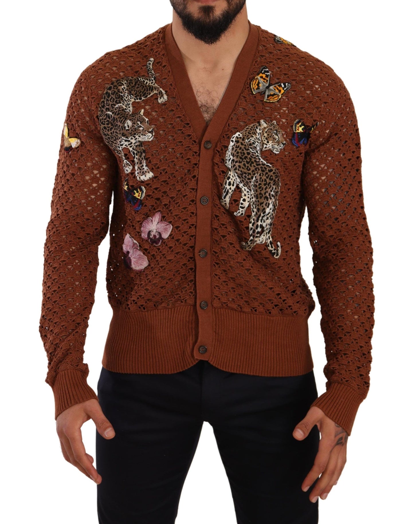 Brauner Leopard-Schmetterling-Strickpullover
