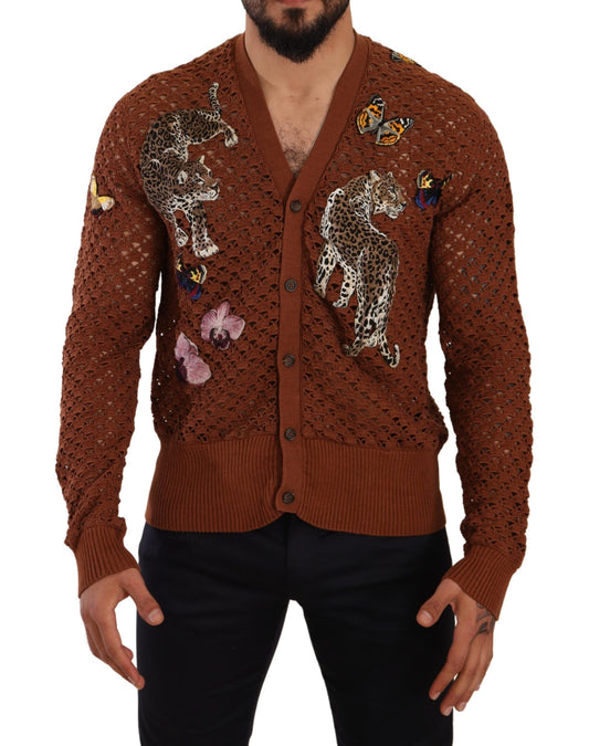 Brauner Leopard-Schmetterling-Strickpullover
