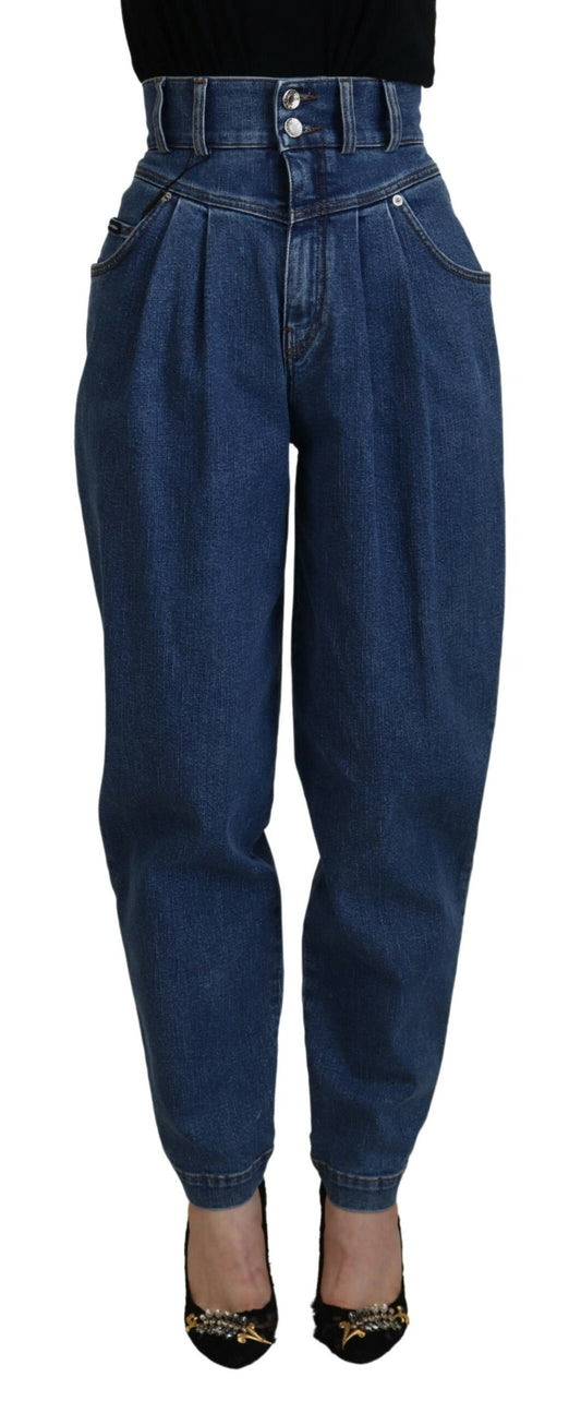 Blaue Denim-Baumwoll-Stretch-Jeans mit hoher Taille