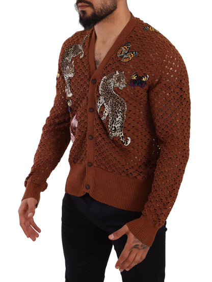 Brauner Leopard-Schmetterling-Strickpullover