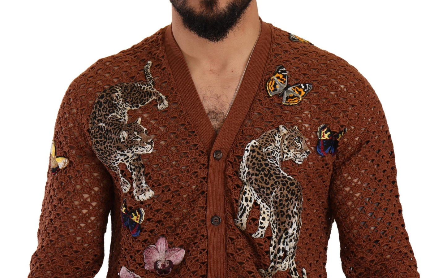 Brauner Leopard-Schmetterling-Strickpullover