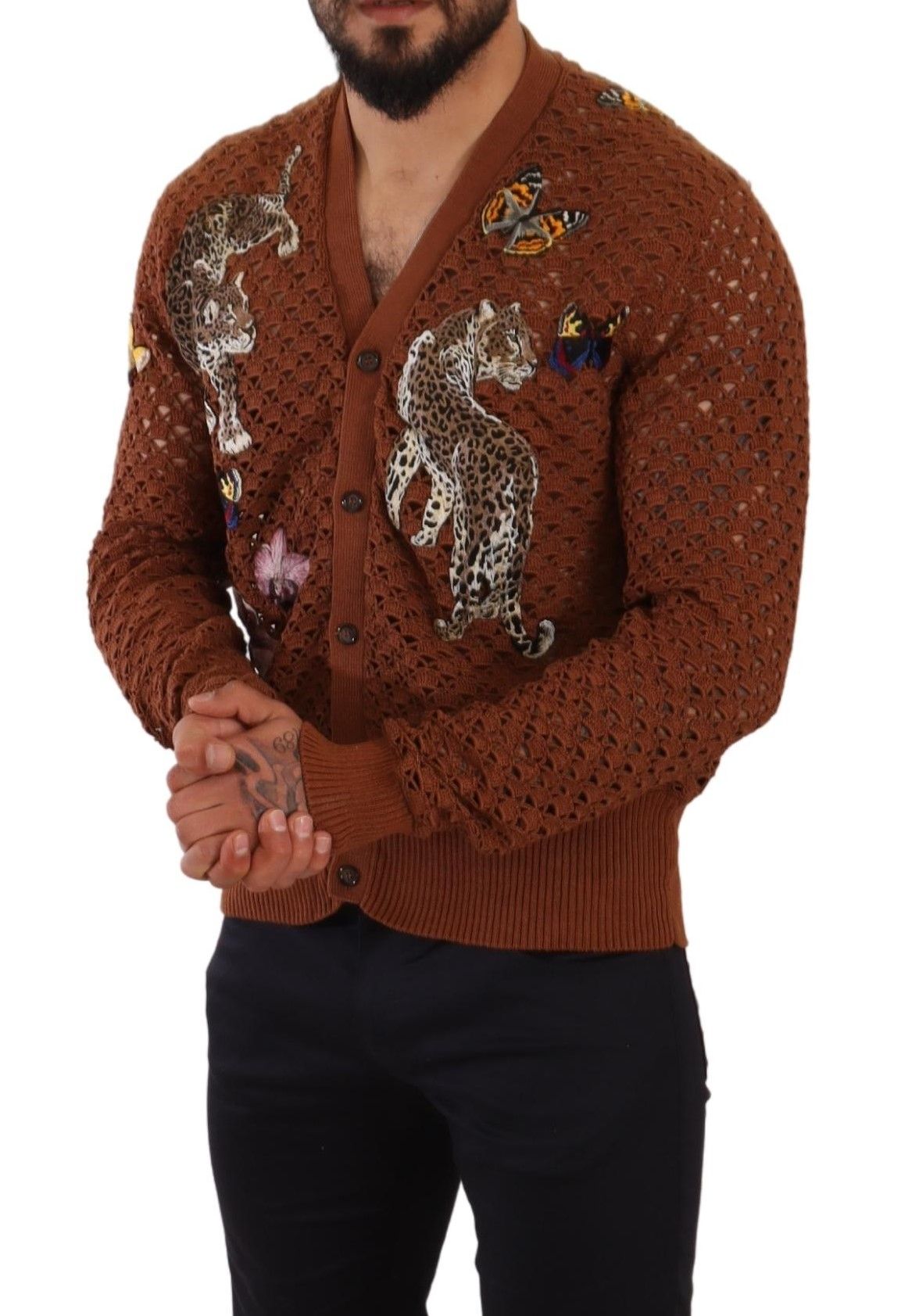 Brauner Leopard-Schmetterling-Strickpullover