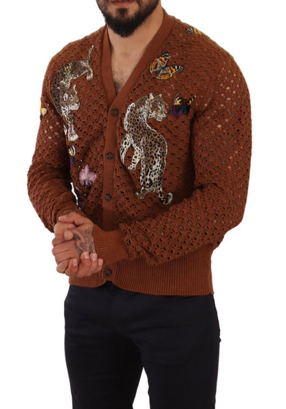 Brauner Leopard-Schmetterling-Strickpullover