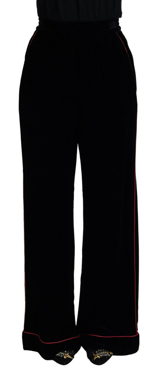 Schwarze Samthose mit hoher Taille Hose