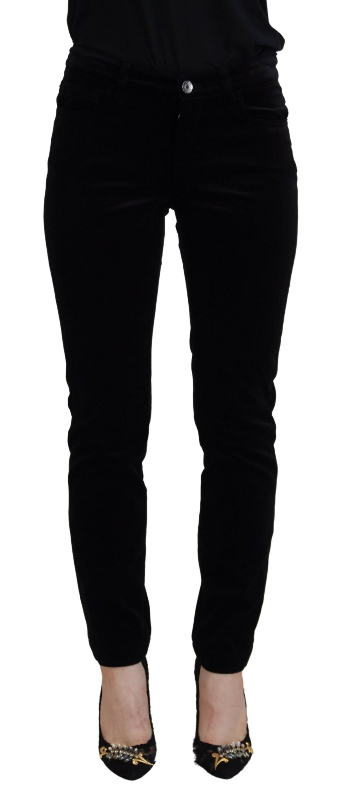 Schwarze Skinny Denim-Jeans aus Baumwolle mit mittlerer Taille