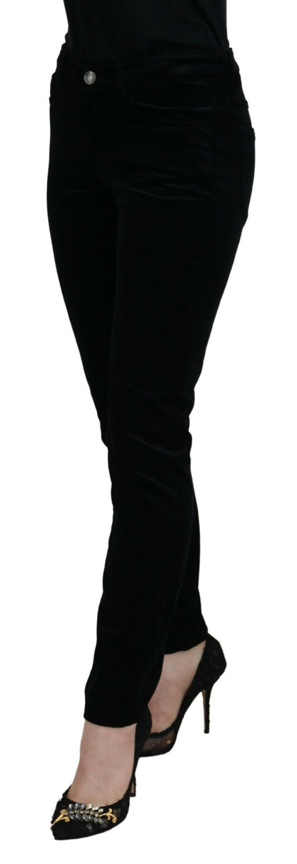Schwarze Skinny Denim-Jeans aus Baumwolle mit mittlerer Taille