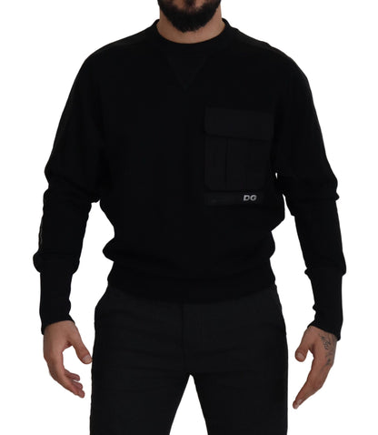 Schwarzes Baumwoll-Sweatshirt mit Rundhalsausschnitt Pullover