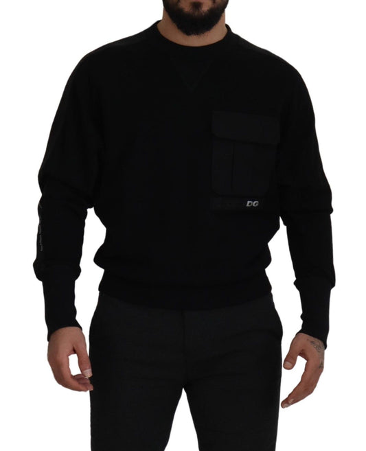Schwarzes Baumwoll-Sweatshirt mit Rundhalsausschnitt Pullover
