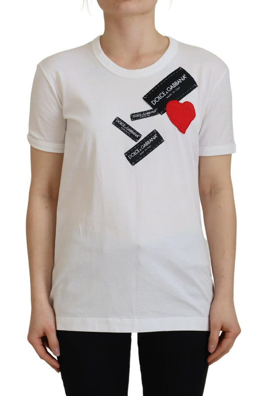 Weißes Baumwoll-DG-Patchwork-T-Shirt mit kurzen Ärmeln
