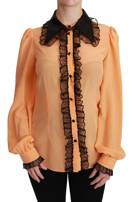 Gelbe Seidenpailletten-Spitzenbluse Shirt