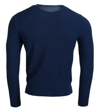 Blauer Kaschmirpullover mit Rundhalsausschnitt