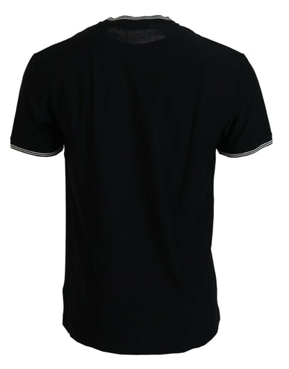 Schwarzes Baumwoll-T-Shirt mit V-Ausschnitt und kurzen Ärmeln